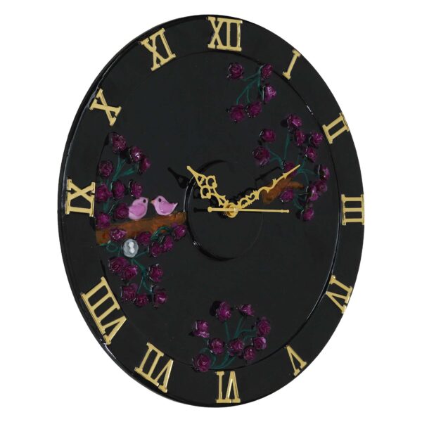 Exquisite Wooden Handmade Wall Clock black With Dark pink and golden Printed Acrylic Wall Clock for Home & Office Decorative Big Size Clock (18 Inch)